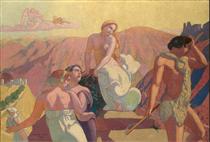 The Story of Psyche: panel 6. Psyche's Kin Bid Her Farewell on a Mountain Top - Maurice Denis