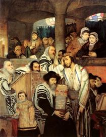 Juifs priant dans une synagogue pour Yom Kippour - Maurycy Gottlieb
