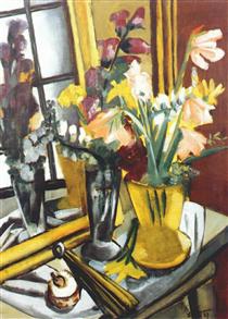 Floral still life with mirror - Max Beckmann