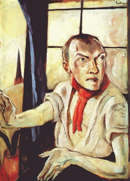 Self-Portrait with Red Scarf, 1917 - Макс Бекман