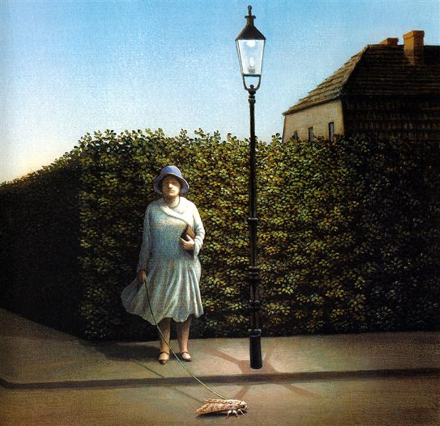 Woman with Moth - Michael Sowa