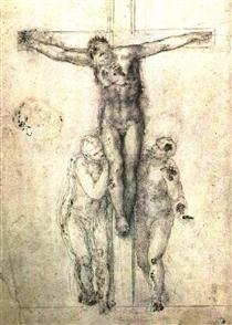 Study of "Christ on the Cross between the Virgin and St. John the Evangelist" - Michelangelo