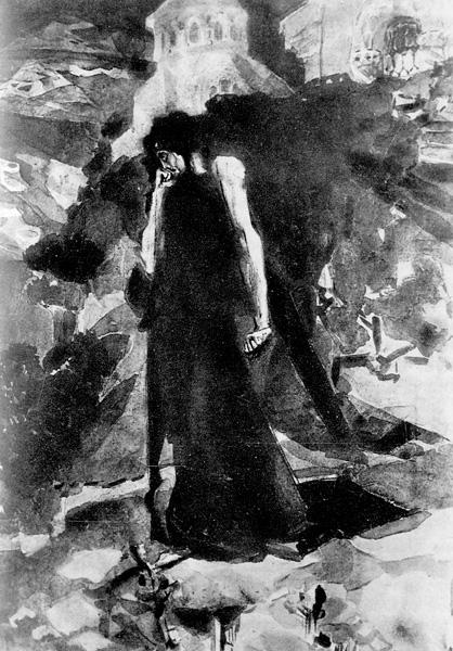 Demon by the walls of monastery, c.1891 - Михаил Врубель