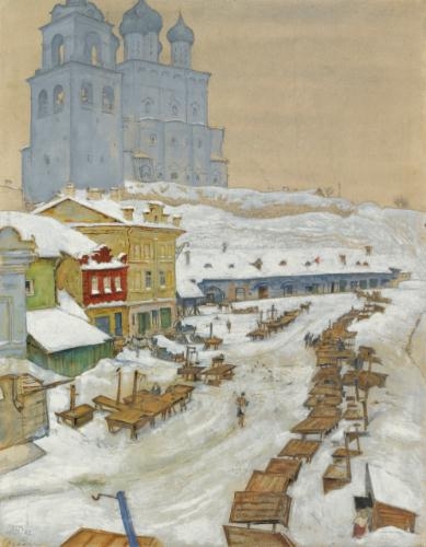 Pskov. The fish market., 1922 - Mstislav Dobujinski