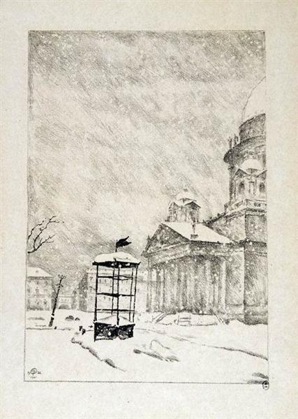 Saint Isaac`s cathedral under the snow, 1922 - Mstislav Dobujinski