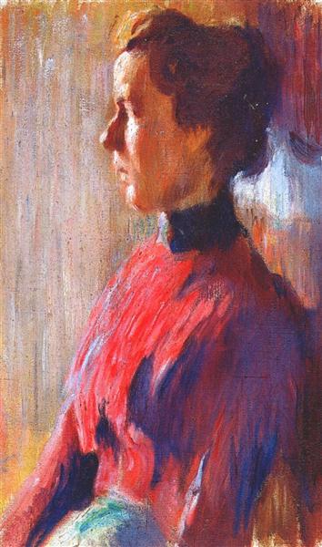 Unknown woman in red, 1901 - Mstislaw Walerianowitsch Dobuschinski