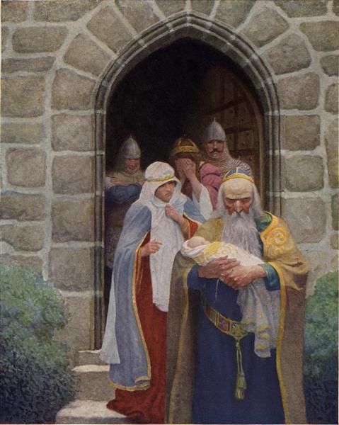 Merlin taking away the infant Arthur - N. C. Wyeth