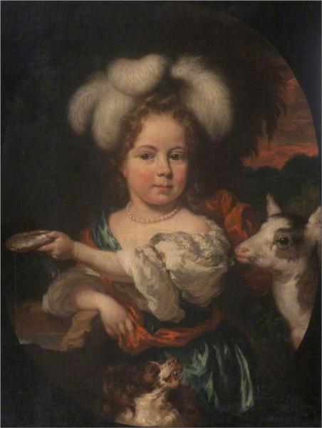 Portrait of a Young Girl with a Feather Headdress and a Kid - Nicolaes Maes
