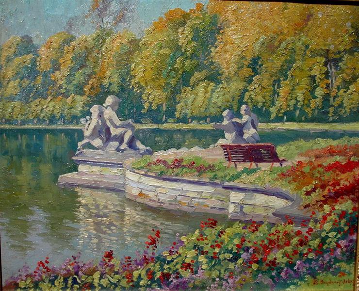 Lake and Gardens with Statuary Landscape - Nikolay Bogdanov-Belsky