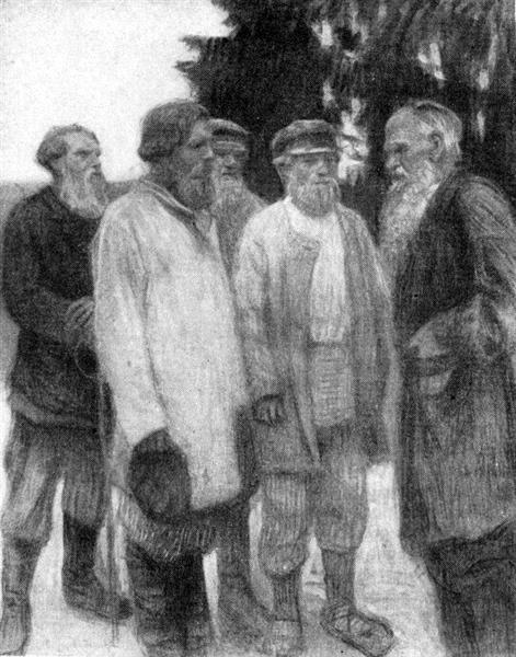 Leo Tolstoy amoung the Peasants, 1914 - Nikolaï Bogdanov-Belski