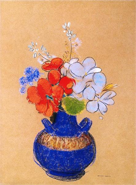 Flowers in a Blue Vase - Оділон Редон