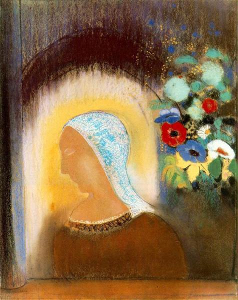 Profile and Flowers, 1912 - Одилон Редон