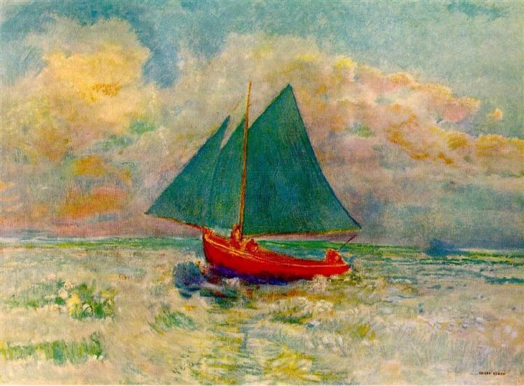 Red Boat with Blue Sails, c.1907 - 奥迪隆·雷东