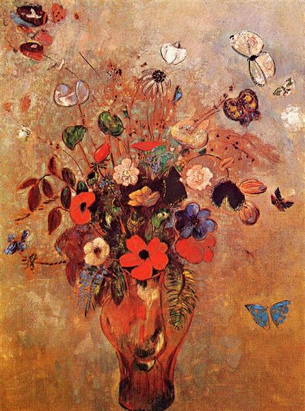 Vase with Flowers and Butterflies - Одилон Редон