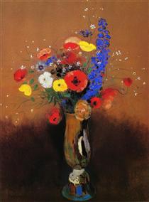 Wild flowers in a Long-necked Vase - Одилон Редон