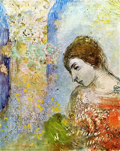 Жінка і заквітчаний стовп, 1903 - Оділон Редон