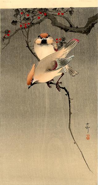 Starlings and Cherry Tree - Koson Ohara