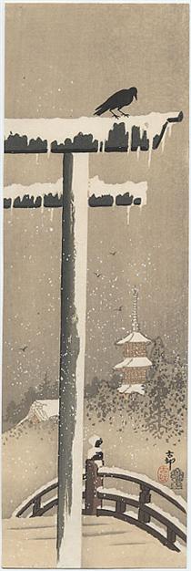 Torii and Crow in the Snow - Ohara Koson