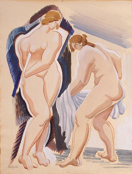 Two Nude Female Figures with a Cloth, c.1921 - Oleksandr Arjípenko