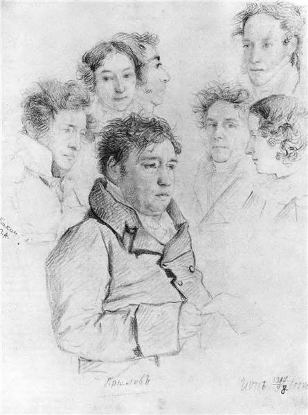 Ivan Krylov among artists, 1808 - Orest Adamowitsch Kiprenski