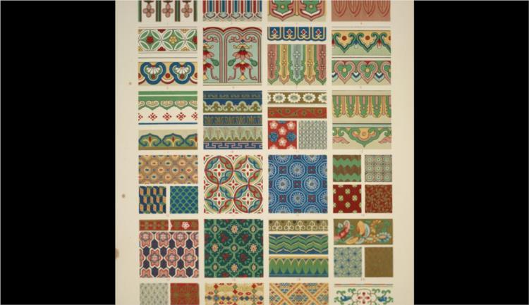 Chinese Ornament no. 2. Ornaments painted on porcelain and wood from woven fabrics - Owen Jones
