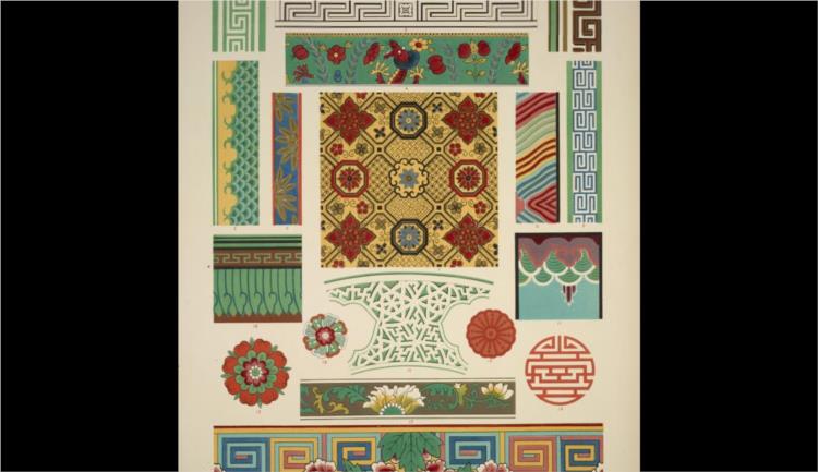 Chinese Ornament no. 3. Ornaments painted on porcelain and wood from woven fabrics - Owen Jones