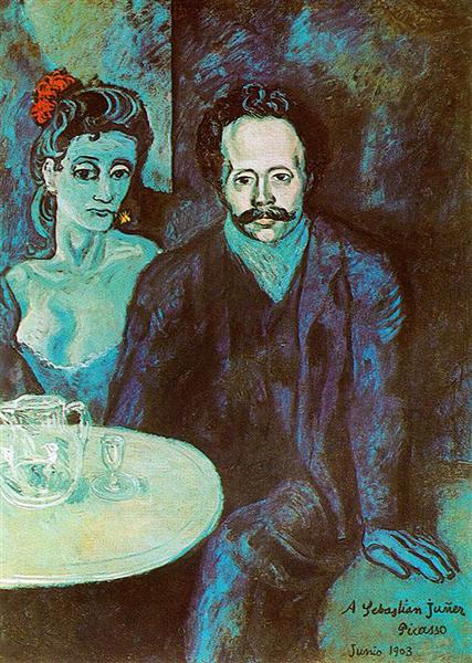 С. Жюньєр-Відаль з жінкою біля нього, 1903 - Пабло Пікассо