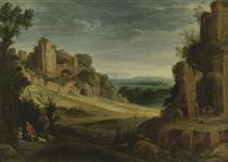Landscape with a Hunting Party and Roman Ruins - Пауль Бриль