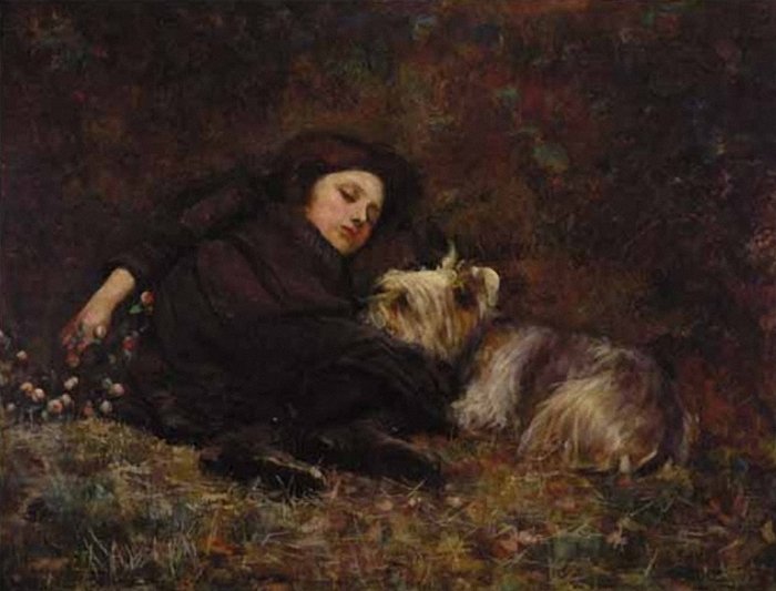 Nap Time (also known as Young Girl With Terrier) - Paul Peel