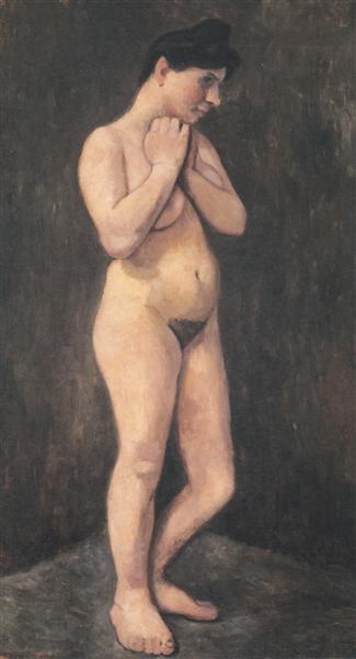 Standing female nude, her arms located in front of the chest, c.1905 - Paula Modersohn-Becker