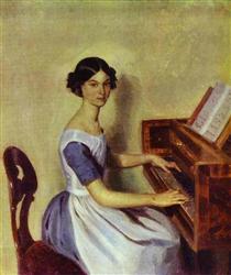 Portrait of Nadezhda P. Zhdanovich at the Piano - Pavel Fedotov