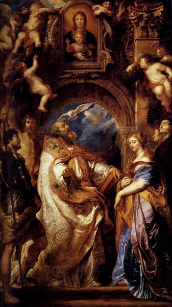 Saint Gregory with Saints Domitilla, Maurus, and Papianus, 1607 - Пітер Пауль Рубенс
