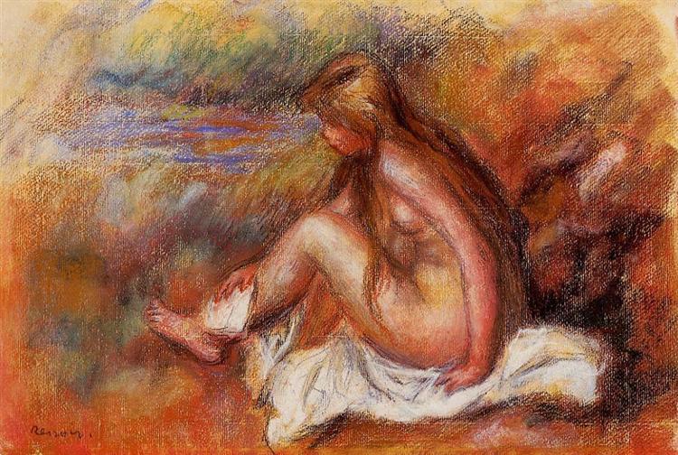 Bather Seated by the Sea - 雷諾瓦