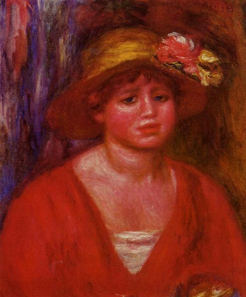 Bust of a Young Woman in a Red Blouse, 1915 - 雷諾瓦