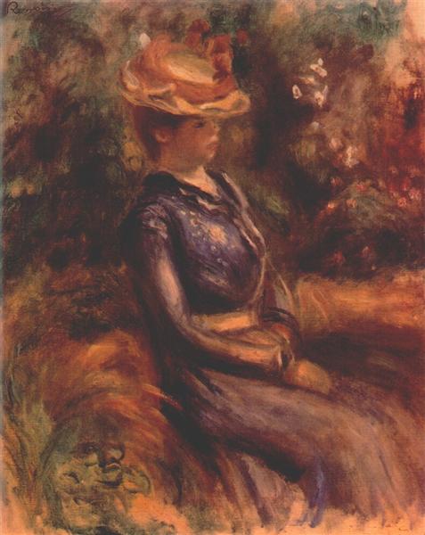 Girl wearing a straw hat - Auguste Renoir