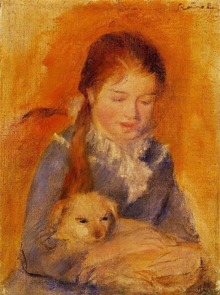 Girl with a Dog, c.1875 - 雷諾瓦