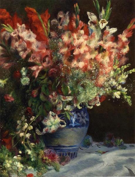 Gladiolas in a Vase, 1874 - 1875 - 雷諾瓦