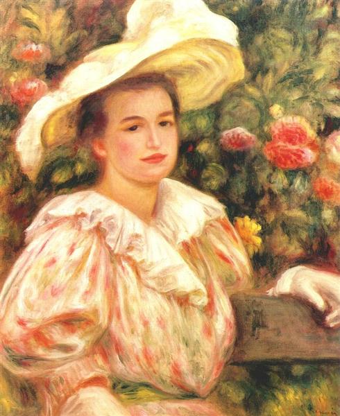 Lady with white hat, 1895 - 雷諾瓦