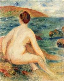 Nude Bather Seated by the Sea - Пьер Огюст Ренуар