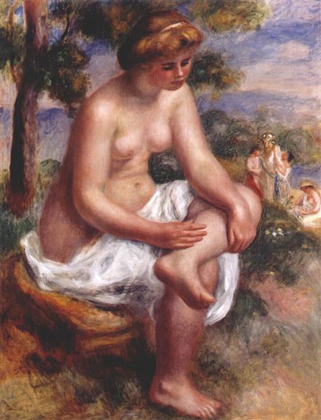 Seated bather in a landscape, 1895 - 1900 - Пьер Огюст Ренуар