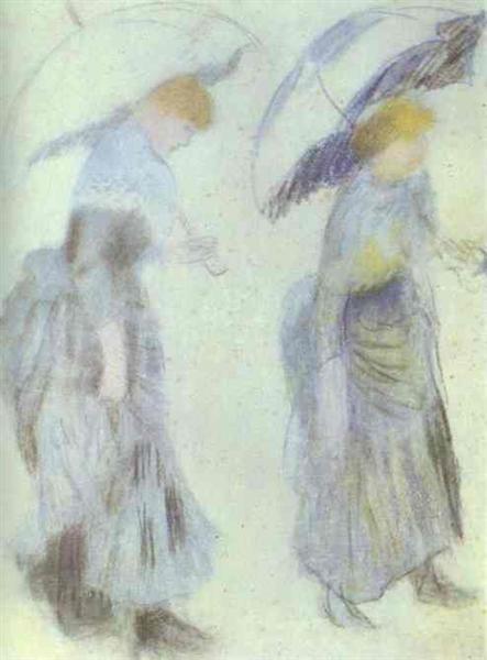 Two Women with Umbrellas - 雷諾瓦