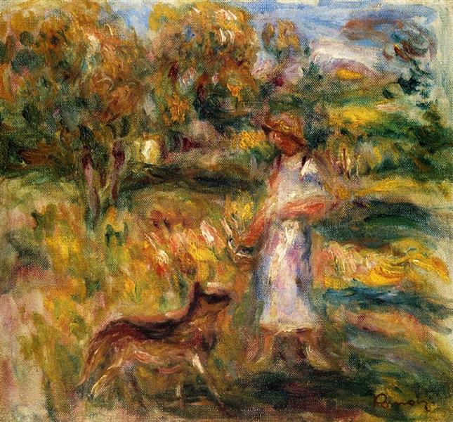 Woman in Blue and Zaza in a Landscape, 1919 - Pierre-Auguste Renoir