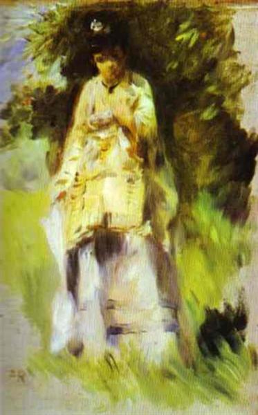 Woman Standing by a Tree - 雷諾瓦