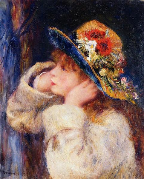 Young Girl in a Hat Decorated with Wildflowers, 1880 - Auguste Renoir