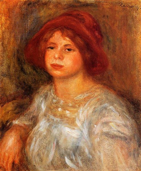 Young Girl Wearing a Red Hat, 1913 - Пьер Огюст Ренуар