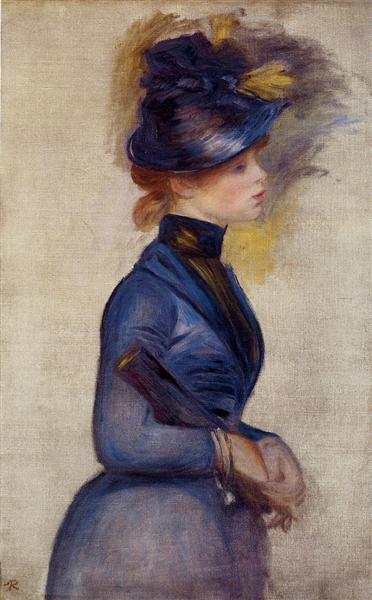 Young Woman in Bright Blue at the Conservatory, 1877 - Пьер Огюст Ренуар