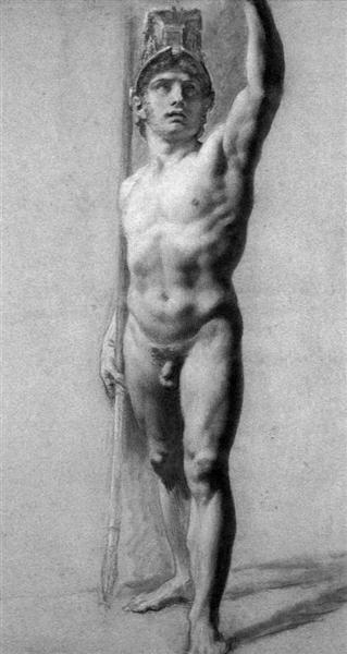 Male Nude Raising his Arm, c.1800 - 皮埃尔·保罗·普吕东