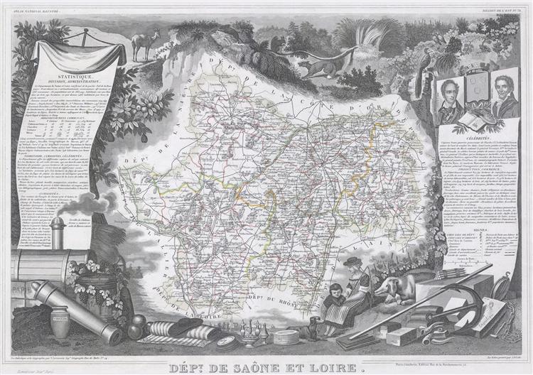 Map of the Saône and Loire region in France - П'єр-Поль Прюдон