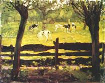 Calves in a Field Bordered by Willow Trees - Piet Mondrian