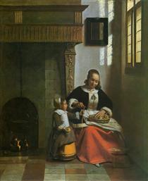 Une femme éplucher les pommes - Pieter de Hooch